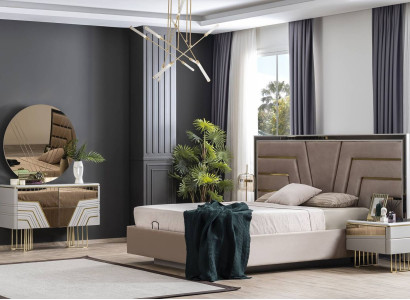 Bedroom Set Bed 2x Bedside tables Chest of drawers Mirror Luxury Set 5pcs