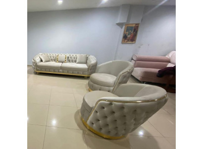 Designer Living room Set Consists of 3-Seater Sofa and 2x Armchair 3-piece.