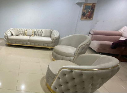 Designer Living room Set Consists of 3-Seater Sofa and 2x Armchair 3-piece.