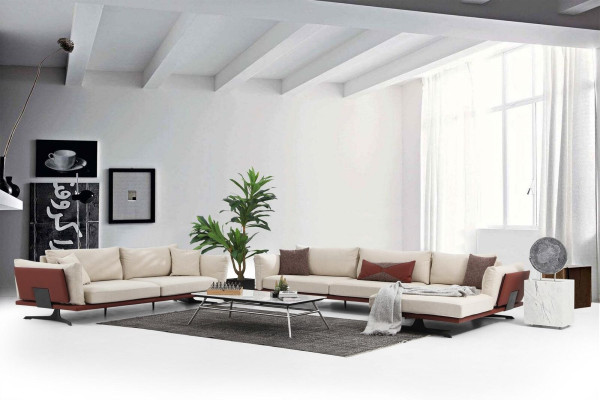 Sofa set Corner sofa L-shape 3 Seater Beige Modern Fabric Sofas Set Corner
