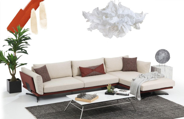Sofa set Corner sofa L-shape 3 Seater Beige Modern Fabric Sofas Set Corner