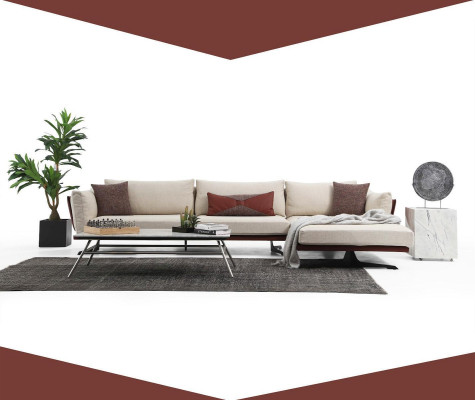 Sofa set Corner sofa L-shape 3 Seater Beige Modern Fabric Sofas Set Corner