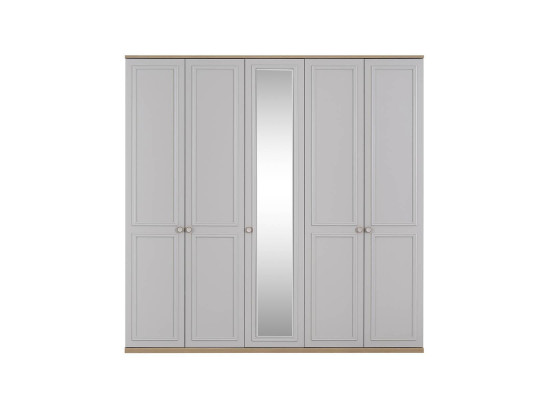 Wardrobe Bedroom Cabinet Wardrobe Gray Wood Mirror 5 Doors