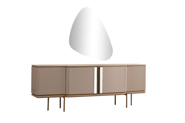 Beige Dining room Sideboard 2 Doors Luxurious Mirror Modern Wood Furniture