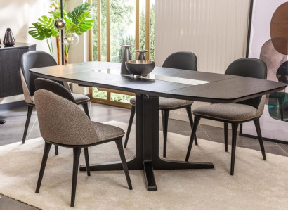 Designer Dining room Furniture Black Wood Dining table Luxury upholstered chairs