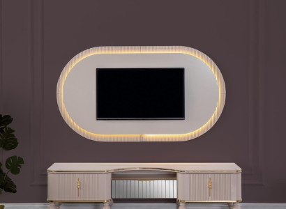 Modern beige wall unit suite designer TV cabinet lowboard wall panel 2 pieces
