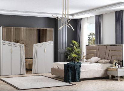Modern Bedroom Set Designer Bed 2x Bedside tables Wardrobe