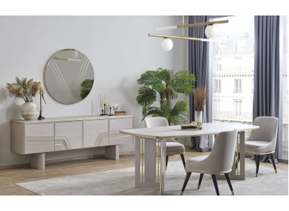 Stylish Dining room Set Designer Dining table 4x Chairs Sideboard Mirror