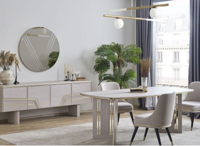 Stylish Dining room Set Designer Dining table 4x Chairs Sideboard Mirror