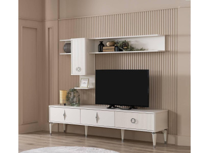 Complete e TV stand Wardrobe TV cabinet Lowboard Living room Shelves White Wood