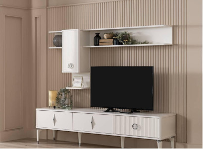 Complete e TV stand Wardrobe TV cabinet Lowboard Living room Shelves White Wood