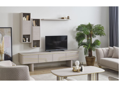 Gray living room shelves luxury TV wardrobe designer TV cabinet wall cabinets 4 pieces