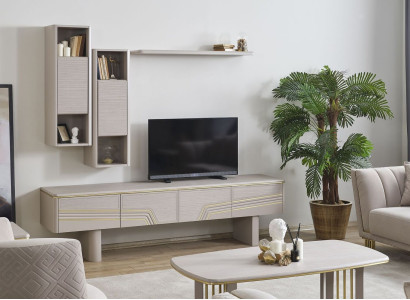 Gray living room shelves luxury TV wardrobe designer TV cabinet wall cabinets 4 pieces