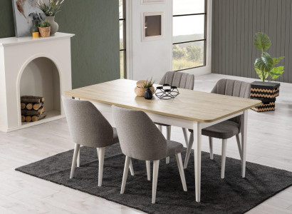 Dining set Suite Dining room Dining table Set 7 pieces Dining room White Wood