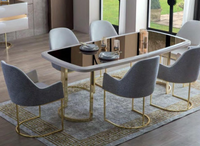 Noble dining room suite luxury glass table stainless steel chairs modern 7-piece set