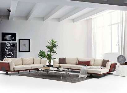 Sofa set Corner sofa L-shape 2 Seater Beige Modern Fabric Sofas Set Corner