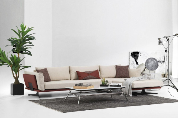 Sofa set Corner sofa L-shape 2 Seater Beige Modern Fabric Sofas Set Corner