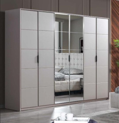 Gray Wardrobe 6 Door Bedroom Wardrobe Luxury Glass Cabinets