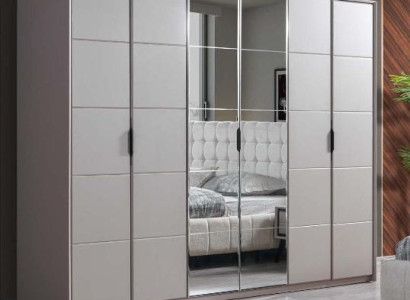 Gray Wardrobe 6 Door Bedroom Wardrobe Luxury Glass Cabinets