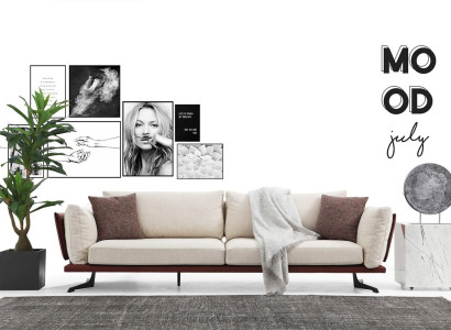 Four Seater Sofa 4 Seater Fabric Beige Modern Design Living room Luxury