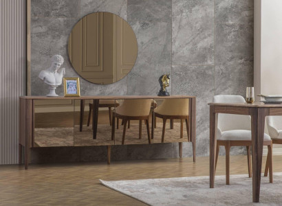Brown Dining room Glass Sideboard Modern Mirror Complete's 2-piece set new