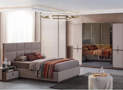 Complete e Bedroom Double bed Bed Bedside tables Gray 4-piece Wardrobe