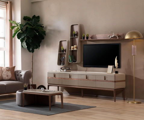 Designer TV cabinet -Lowboard Luxurious Shelves Stylish Living room Wood Furniture
