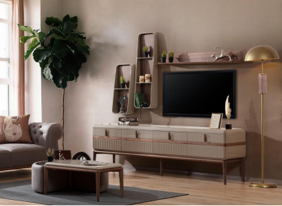 Designer TV cabinet -Lowboard Luxurious Shelves Stylish Living room Wood Furniture