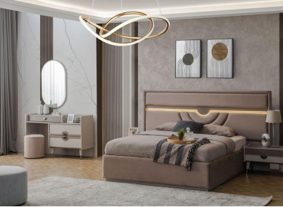 Suite Double bed Bed Bedside tables Beige 6-piece Dressing table Modern