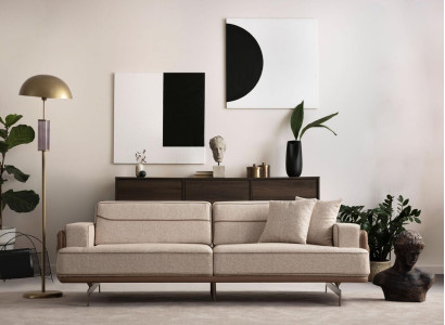 exclusive s Beige Sofa 3 Seater Modern Furniture Living room Upholstery Couch