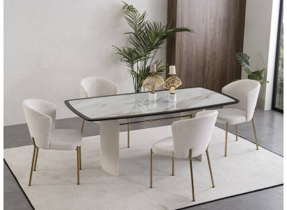 White Dining room Set Designer Dining table 4x Chairs Wood Furniture Luxury 5pcs