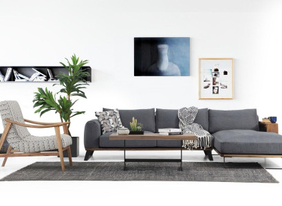 Living room Corner sofa L-shape Sofa set Fabric Gray Modern Design