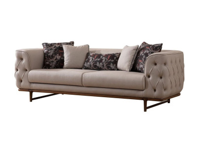 Light Beige Chesterfield Three-Seater Luxurious 3-Seater Elegant Upholstery Sofas