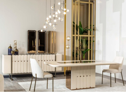 Modern White Dining room Set Dining table Sideboard Chairs x3 Mirror 9pcs
