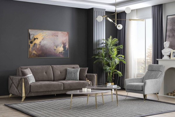 Brown-Gray Living room Suite Dreistzer Luxury Armchair Coffee table 4-piece