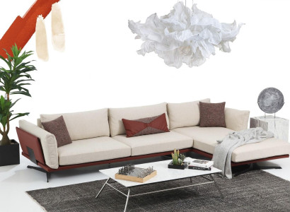 Corner sofa L-shape Beige Modern Fabric Design Living room Sofa Polyester