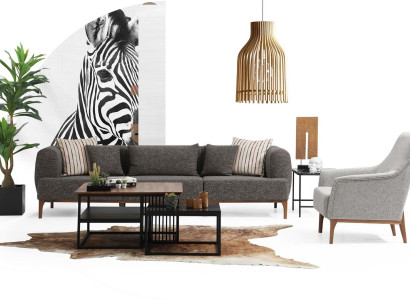 Sofa set Three Seater Seater Modern Armchair Fabric Gray Living room Set