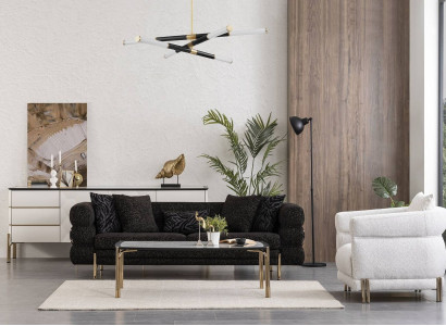 Living room Sofa Set Designer Black Luxury Three Seater White Armchair