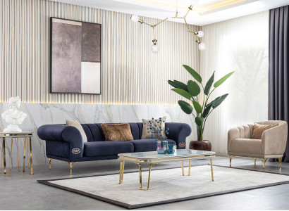 Modern Blue -Beige Sofa set Designer 3+1 -Seater Luxury Living room Armchair