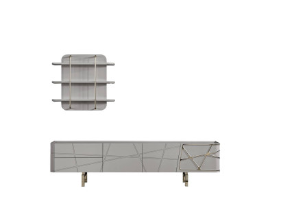 Gray Living room Suite Wooden Furniture Stylish TV Wardrobe Wall Shelves