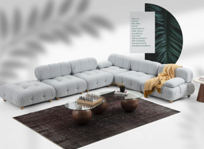 Corner sofa Sofa Fabric Living room Sofas Corner Gray Modern Polyester Design