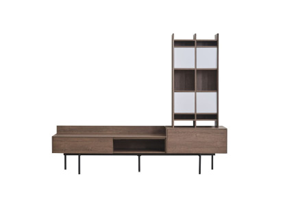 Living room Brown TV lowboard wall cabinet Modern wall unit set 3 pieces