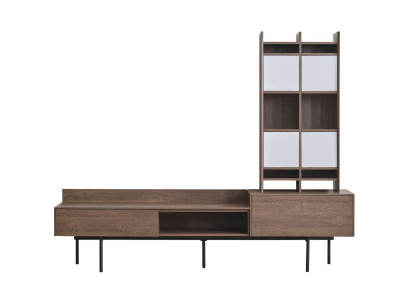 Living room Brown TV lowboard wall cabinet Modern wall unit set 3 pieces