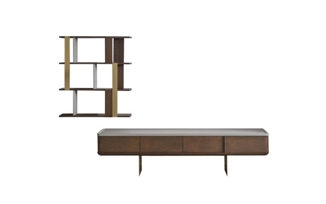 Brown Living room Set Stable TV Wardrobe Designer Wood Storage Shelves