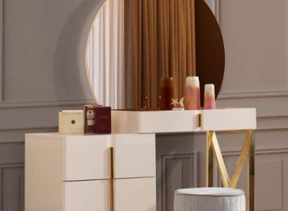 Beige Dressing table stainless steel Furniture Bedroom Stool 2-piece set