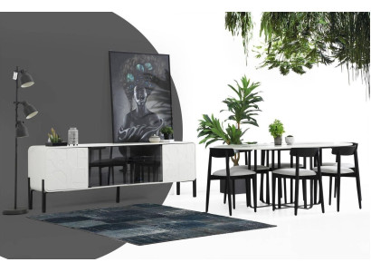 Dining room Group Dining table Chairs Sideboard Table Wood Set 8pcs White