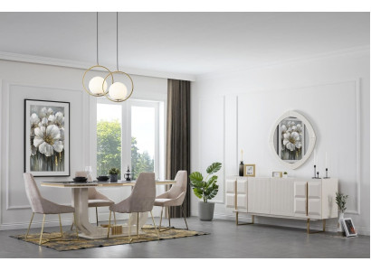 Complete e White Dining set Designer Dining set Luxury Dining table Chairs Mirror