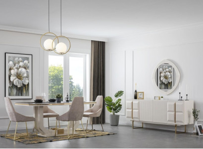 Complete e White Dining set Designer Dining set Luxury Dining table Chairs Mirror