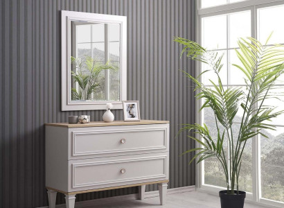 Chest of drawers with Mirror Bedroom Console Wood Gray Set 2pcs Modern