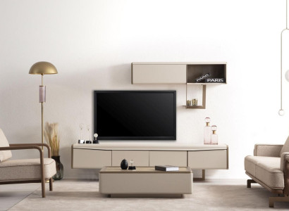 Beige Lowboard Wood Shelf Designer TV cabinet -Wardrobe Living room Luxury Furniture